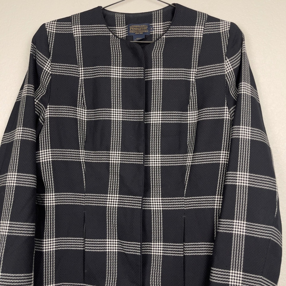Pendleton Plaid Check Wool Collarless Lightweight… - image 4